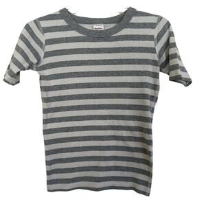 Hanna Andersson T Shirt 150 12 Grey White Striped Short Sleeve Organic Cotton